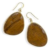 14 Karat Gold Plated Freeform Tiger's Eye Sterling Silver Earrings