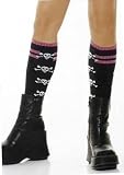 Striped Top Skull Socks - Great for Halloween, Punk or Fun! (Narrow in the calf)