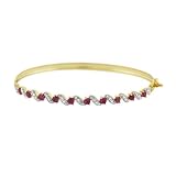18k Gold Plated Sterling Silver Ruby with Diamond-Accent "S" Bar Flex Bangle Bracelet