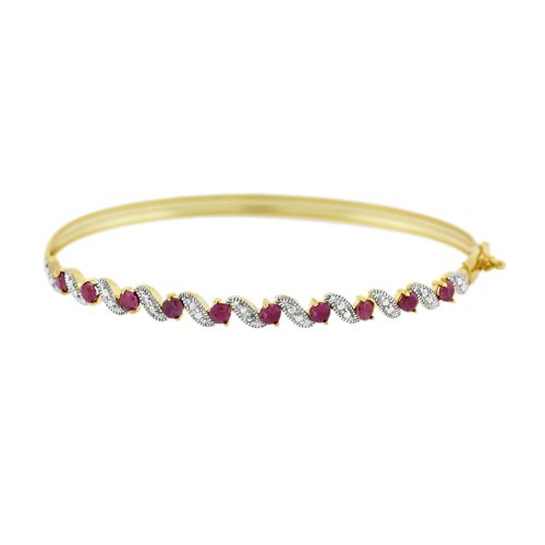 18k Gold Plated Sterling Silver Ruby with Diamond-Accent S Bar Flex Bangle Bracelet