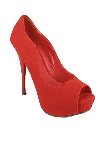 Velvet Peep Toe Platform Pump 7 ORANGE