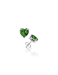 Bling Jewelry May Birthstone Silver Childrens Emerald Heart Shape Earrings 5mm