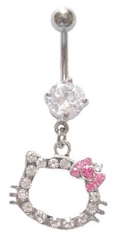 Hello Kitty Pink Bow Cz Head dangle Belly navel 
