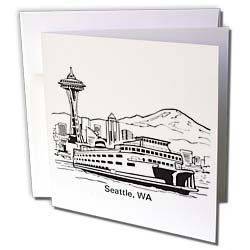 Sandy Mertens Washington State - Seattle, WA Ferry and Space Needle - Greeting Cards-6 Greeting Cards with envelopes