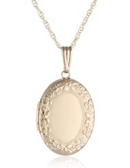 14k Yellow Gold Embossed Polished Oval Locket Necklace, 18"