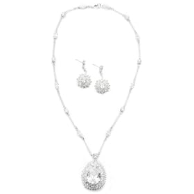 Cubic Zirconia by Kenneth Jay Lane Pear Necklace And Stud Ear