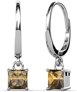 Smoky Quartz Four Prong Solitaire Dangling Earrings 1.70 ct tw in 14K White Gold