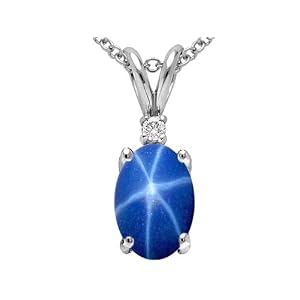 1.73 cttw 14k White Gold Lab Created Star Sapphire and Genuine Diamond Pendant in 14k White Gold
