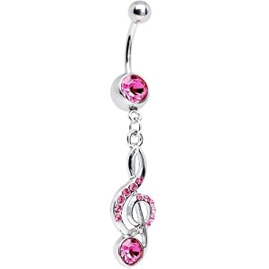 Piercing pour le Nombril - Bijou rose et note de musique
