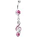 Pink Gem Music Note Belly Ring
