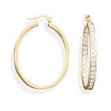 14 Karat Gold Plated Oval In and Out Crystal Hoop Earrings