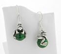 Sterling Silver Baby Frogs on Malachite Hook Earrings