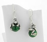 Sterling Silver Baby Frogs on Malachite Hook Earrings