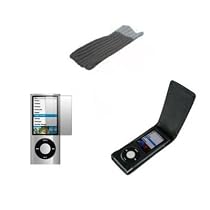 TeckNet Luxury Black Leather Ipod Nano 5G Leather Flip Case + Black sock and New Screen Protector- Black