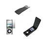 TeckNet Luxury Black Leather Ipod Nano 5G Leather Flip Case + Black sock and New Screen Protector- Black