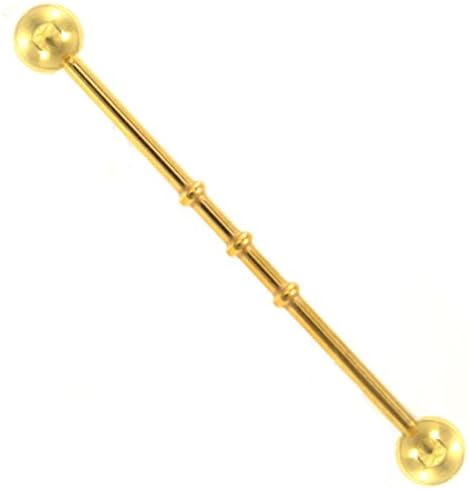 Gold Plated Bamboo Ridged Industrial Barbell Straight Ear Piercing Bar 14G 1 1/2"
