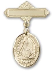 14K Gold Baby Badge with St. Edburga of Winchester Charm and Polished Badge Pin
