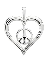 14K White Gold 36.75X30.50 mm Heart Peace Sign Pendant