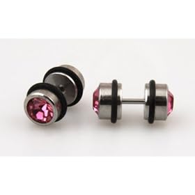 Pair of Stud Earrings Stainless Steel Fake Plugs with CZ Stones