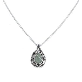 Sterling Silver Green Jade and Marcasite Necklace