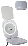 Rucci Foldable Lighted Mirror, White, 1X/10X