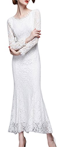 (ラボーグ) La vogue ボディコン レディース ワンピース 長袖ドレス 背中 Vデザイン マキシ ロング丈ワンピ レース 透かし パーティー 結婚式