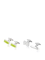 SILVIO SILVANI Dos Pares Gemelos Fantasía De Lápiz + Sacapuntas Y Clásicos Rectangulares Con Piedra Verde Verde / Plateado