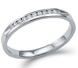 14k White Gold Round Cut Eleven Diamond Ladies Womens Channel Set 11 Stone Wedding or Anniversary Ring Band