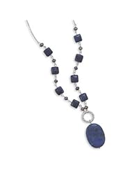 Sterling Silver Necklace with Lapis and Grey Cultured Freshwater Pearl