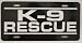 K-9 RESCUE LICENSE PLATE