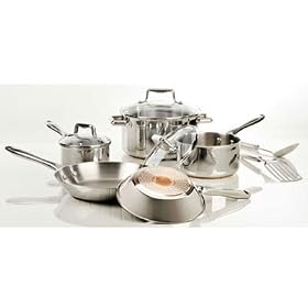 T-Fal Performance Stainless Steel Copper Bottom Cookware, 10 Piece Set