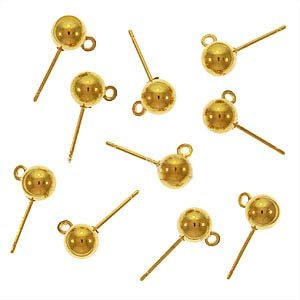 22K Gold Plated Earrings Ball Post & Ring 6mm