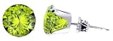 Sterling Silver 8 MM Round Peridot Cubic Zirconia Stud Post Friction Back Earrings