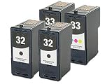 2 Black + 2 Colour Remanufactured LEXMARK No 32 / 18C0032 + No 33 / 18C0033 4pk Printer Ink Cartridges for LEXMARK Printers