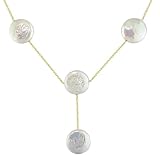10K Yellow Gold 11-12mm White Freshwater Pearl Drop Necklace