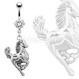Beautiful Running Stallion Horse Charm Belly Navel Ring Silver Tone by Body Jewelry Ks Charming Designs