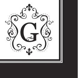 Monogram Black & White Cocktail Napkins - G