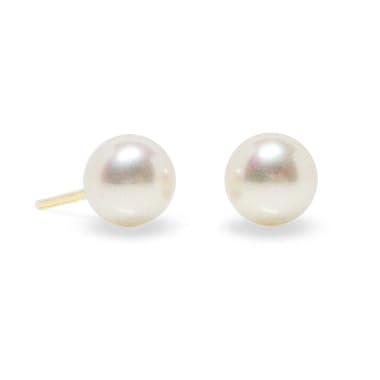 HinsonGayle AAA 6.5-7.0mm White Cultured Pearl Stud Earrings (14K Yellow Gold)