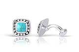 Sterling Silver Men's Cufflinks with Faux Blue Turquoise