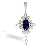 14K White Gold Genuine Marquise Sapphire and Diamond Cross Pendant