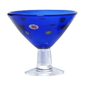 Hand Blown Glass Blue Candy Dessert Dish 5 H Set 2