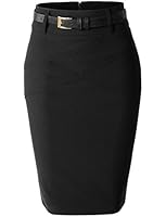LE3NO Womens Fitted High Waisted Midi Skirt with Faux Leather Belt