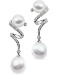 18K Palladium White Gold Pair 5/8Cttw/10.00mm Rd/12.00M South Sea Cultured Pearl & Diamond Earring