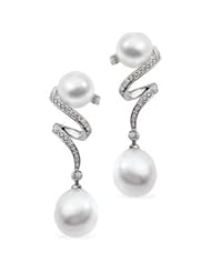 18K Palladium White Gold Pair Rd 12.00m South Sea Cultured Pearl & Diamond Earring Diamond quality VS (VS2 clarity G-I color)