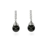 Eve's Addiction Black Onyx and CZ Elegant Ball Drop Earrings