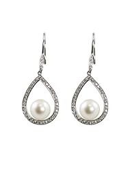 14k white gold 8-8.5mm freshwater cultured pearl and diamond (.435ctw) earrings.