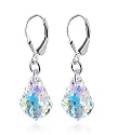 Sensational AB Swarovski Crystal Sterling Silver Leverback 1.25" Long Dangle Earrings