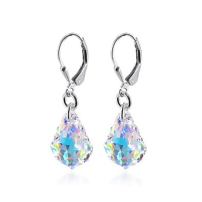 Sensational AB Swarovski Crystal Sterling Silver Leverback 1.25