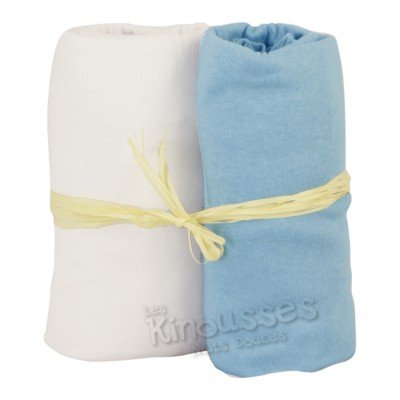 Imagen principal de Lote de 2 sábanas bajeras bebé de jersey blanco + azul 70*140cms Tallas sábanas bajeras 70*140 cms - Kinousses