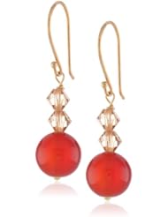 Carnelian Round and Swarovski Elements Bicone Bead Drop Earrings Gold Silver Earwire